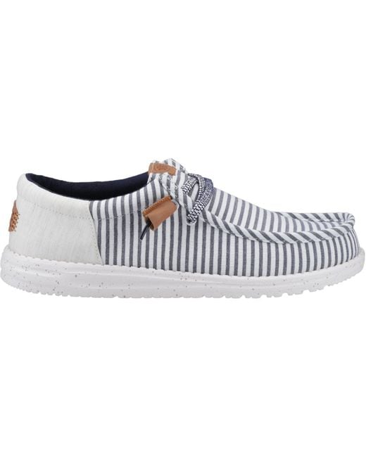 HeyDude Blue Wally Funk Nu Prep Cotton Princess/Wood Ash Moccasins Shoes for men