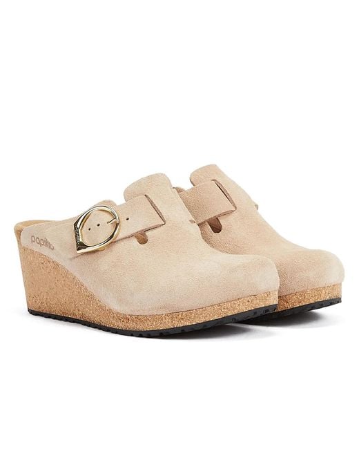 Birkenstock Natural Fanny Ring-buckle Warm Sand Suede-leather Women's Wedges