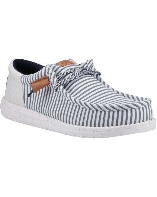 HeyDude Blue Wally Funk Nu Prep Cotton Princess/Wood Ash Moccasins Shoes for men