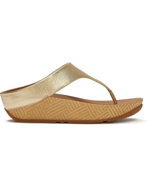 Fitflop Brown Lulu Lux Graphic-Weave Toe-Post Leather Platino Sandals