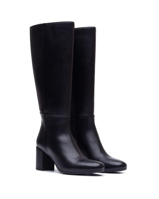 Hush Puppies Black Oprah Long Leather Heeled Knee High Boots