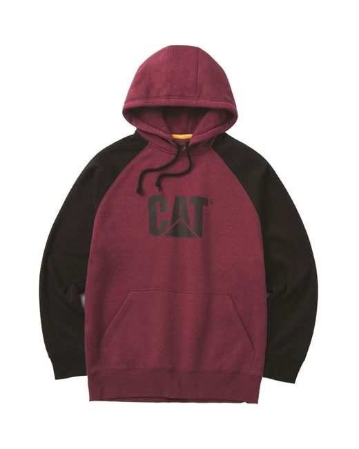 Caterpillar Red Raglan Cotton Hooded Sweatshirt for men