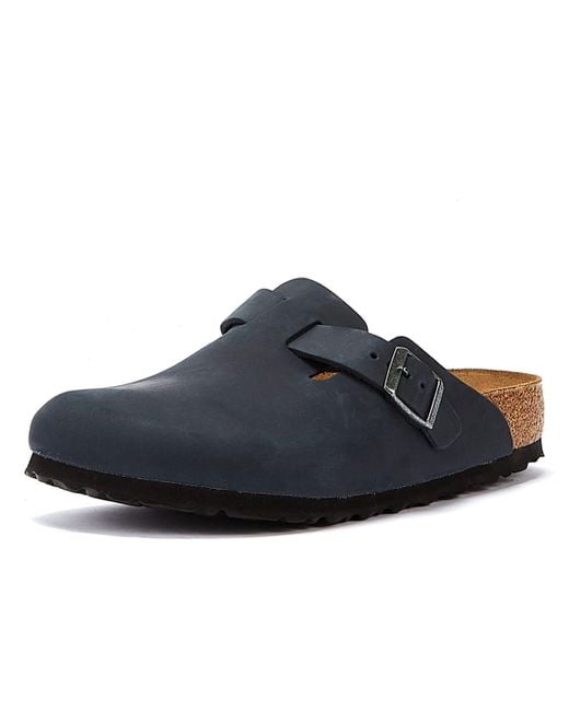 Boston Oiled Nubuck Nero Pantofole di Birkenstock in Blue