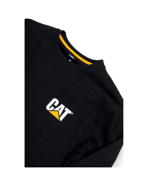 Caterpillar Black Trademark Banner Long Sleeve Cotton T-Shirt for men