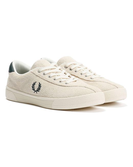 Fred Perry White Tennis Shoe Suede Ecru/Grassroot Trainers for men