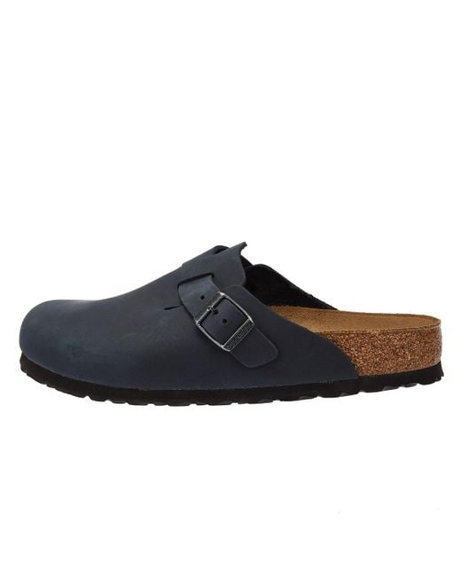 Boston Oiled Nubuck Nero Pantofole di Birkenstock in Blue