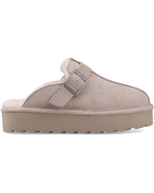 BEARPAW Gray Moxie Suede Mushroom Slippers
