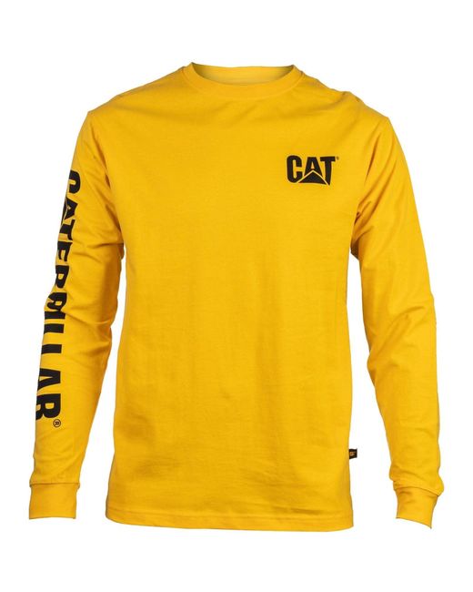 Caterpillar Metallic Trademark Banner Long Sleeve Cotton T-Shirt for men