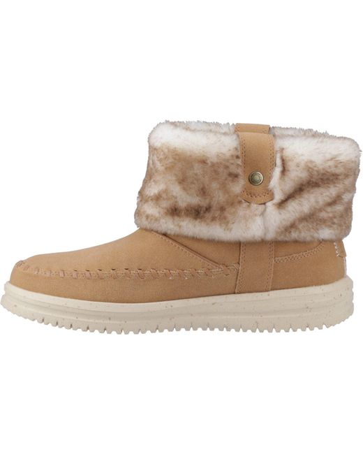 HeyDude Natural Camden Cuff Classic Cozy Synthetic Cognac Winter Ankle Boots