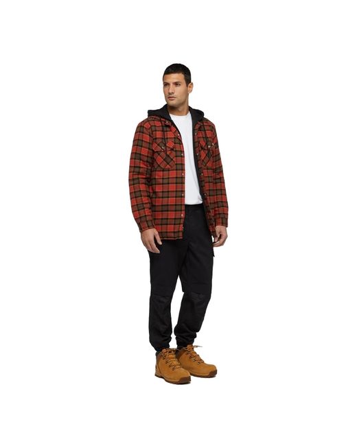 Dickies Red Fleece Hooded Flannel Shirt Jacket Cotton for men