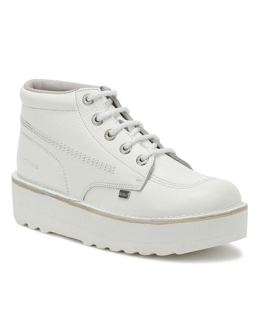 Kickers Hi Stack White Leather Boots