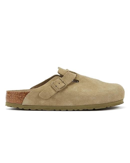 Birkenstock Natural Boston Khaki Suede Faded Clogs