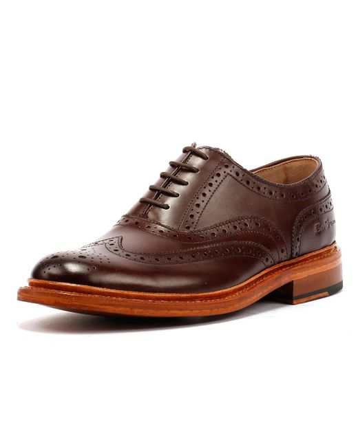 Ben Sherman Brown Sugarman Brogue Leather Mocha Lace-Up Shoes for men