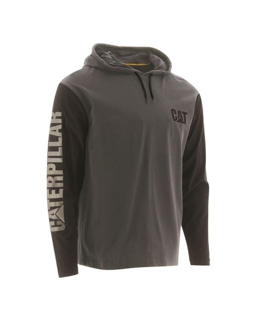 Caterpillar Gray Hooded Long Sleeve Cotton T-Shirt for men