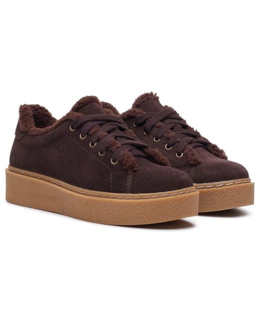 Hush Puppies Brown Brinlee Fur Suede Trainers