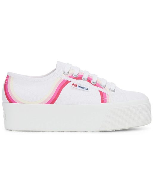 Superga White 2790 Round Stripes Cotton /Shaded Trainers