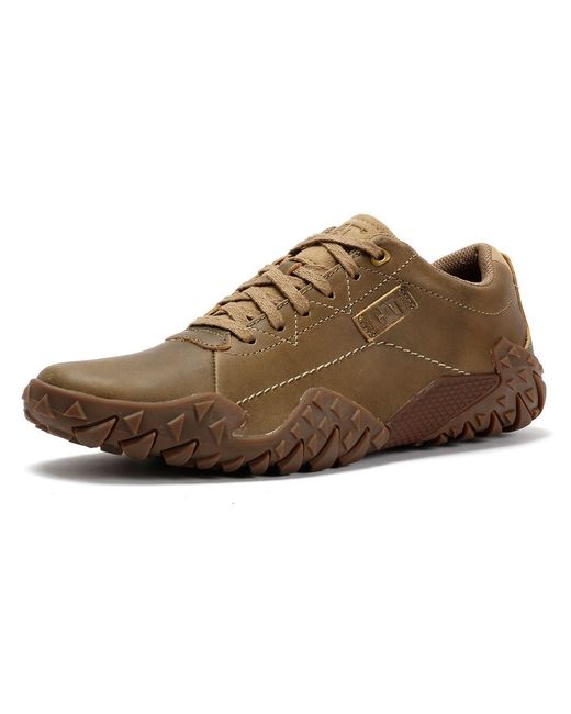 Caterpillar Brown Gridlock Lo Full Grain Leather Beaned Lace-Up Shoes for men