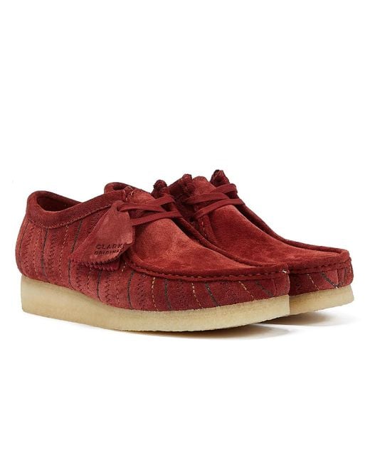Clarks Red Wallabee Combination Men's Burgundy Lace-up Shoes for men