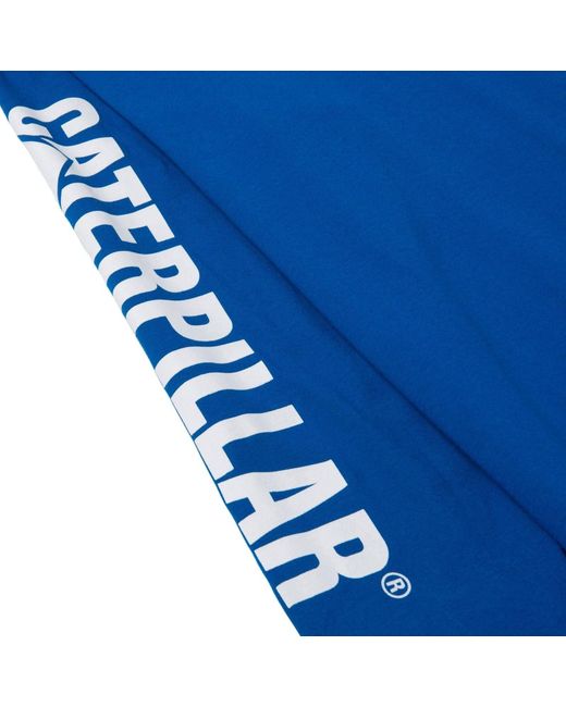 Caterpillar Blue Trademark Banner Long Sleeve Cotton T-Shirt for men