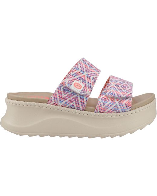 HeyDude Pink Delray Slide Surf Baja Synthetic Blend /Multi Sandals