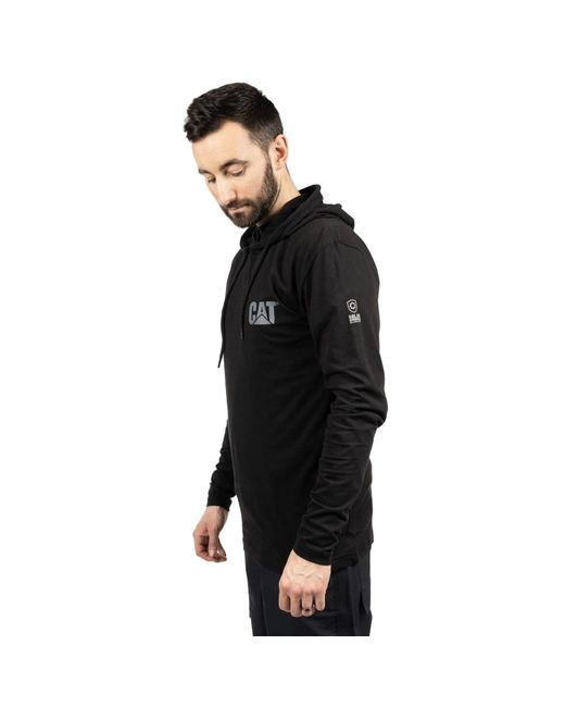 Caterpillar Black Hooded Long Sleeve Cotton T-Shirt for men