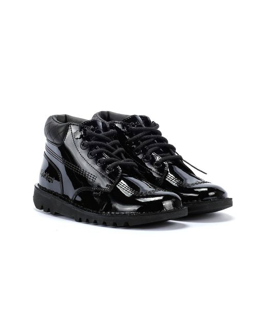 Kickers Black Kick Hi Youth Quilted Patent Shoes