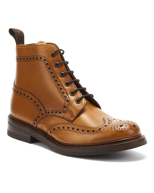 Loake Brown Men's Leather Wide Fit Brogue Boots for men