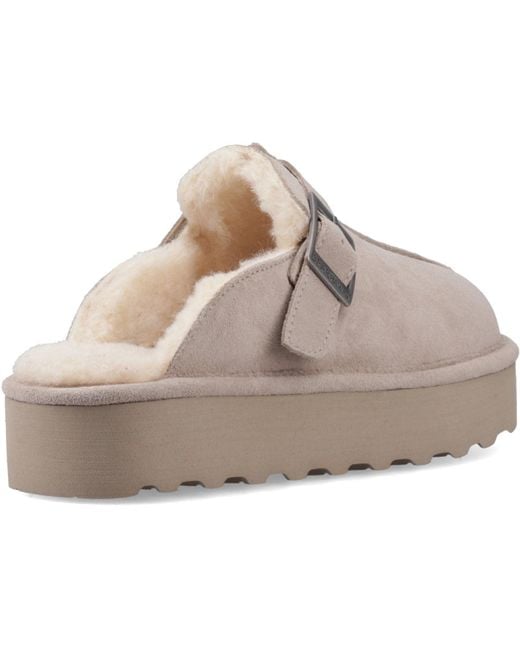 BEARPAW Gray Moxie Suede Mushroom Slippers