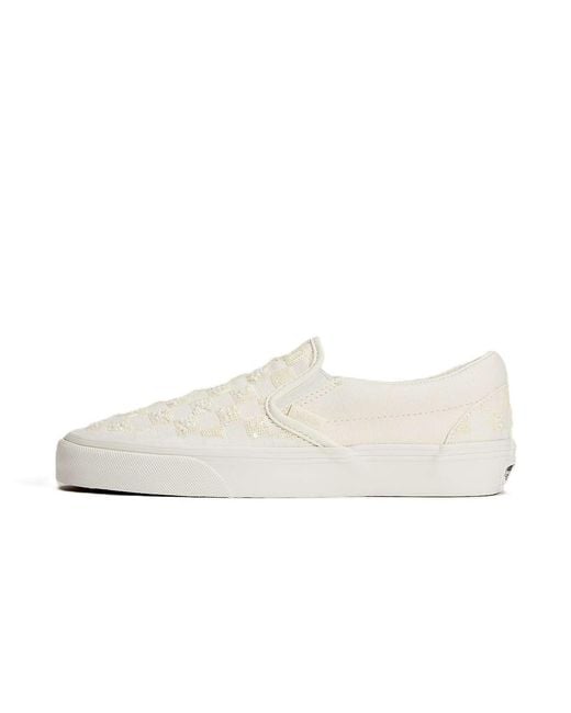 Vans White Classic Slip-On Canvas Beaded Checkerboard Trainers