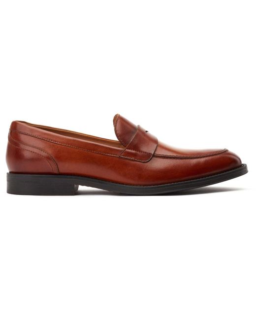 Base London Red Kennedy Leather Burnt Slip-On Shoes for men