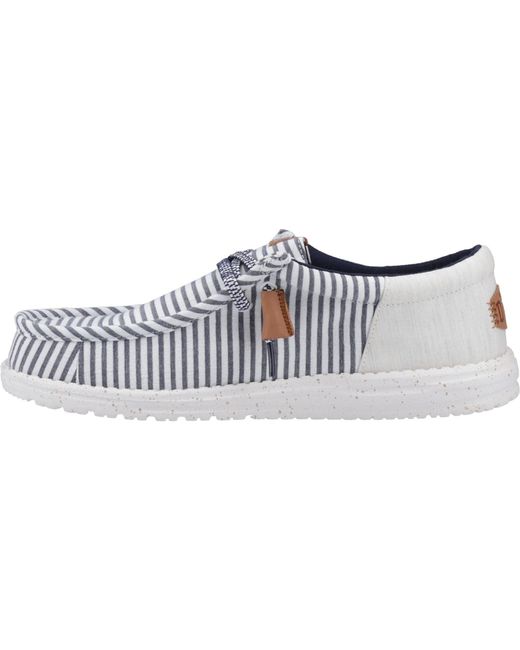 HeyDude Blue Wally Funk Nu Prep Cotton Princess/Wood Ash Moccasins Shoes for men