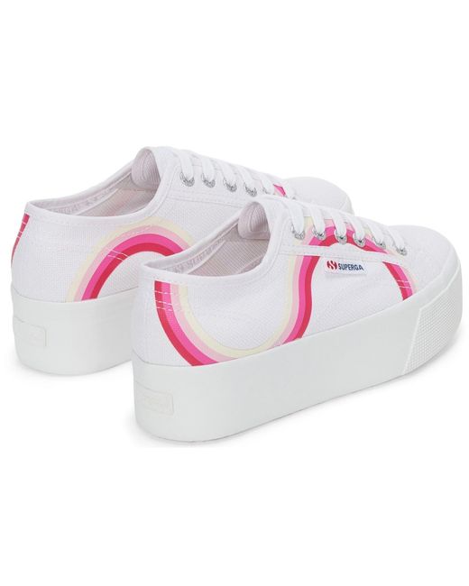 Superga White 2790 Round Stripes Cotton /Shaded Trainers