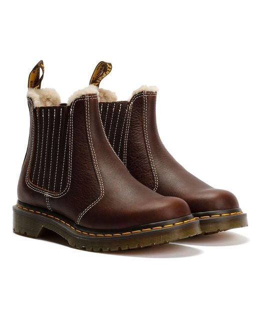 Dr. Martens Brown 2976 Leonore Ii Faux Grizzly Leder Chelsea Stiefel Mit Kunstfellfutter Schuhe
