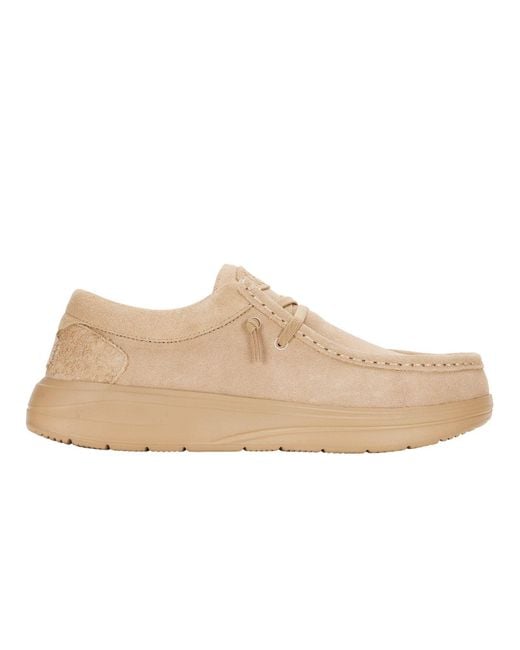 HeyDude Natural Wally X Suede Boat Shoes for men