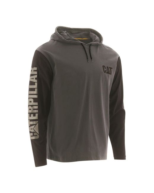 Caterpillar Gray Hooded Long Sleeve Cotton T-Shirt for men