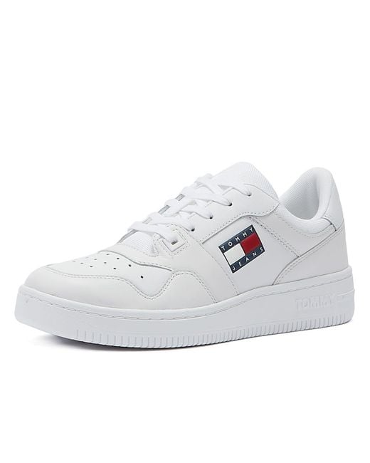 Tommy Hilfiger White Jeans Retro Basket Leather Trainers