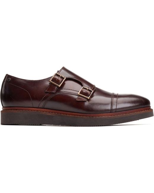 Base London Brown Knight Leather Burnt Double Monk Shoes for men