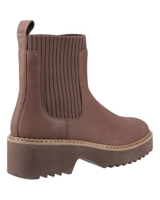 TOMS Brown Millie Leather Oak Heeled Ankle Boots