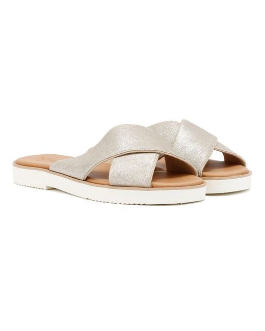 TOMS Mae Crossover Suede Metallic Champagne Sandals
