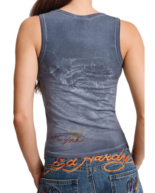 Ed Hardy Blue Memory Of When I Cared Fitted Vest Top