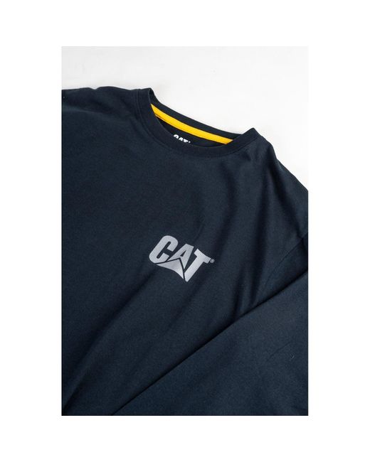 Caterpillar Blue Trademark Banner Long Sleeve Cotton T-Shirt for men