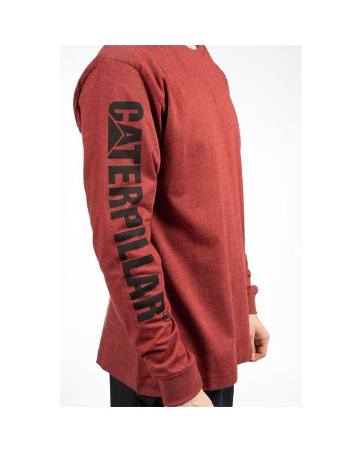 Caterpillar Red Trademark Banner Long Sleeve Cotton T-Shirt for men