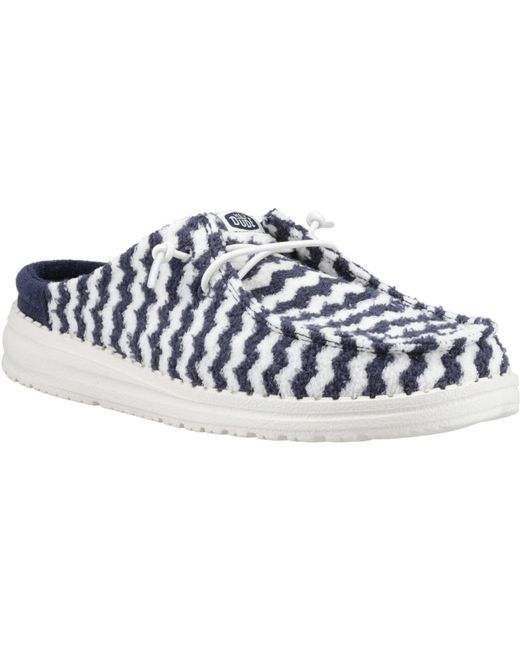 HeyDude Blue Wendy Slip Terry Stripe Synthetic Blazer/Egret Mules