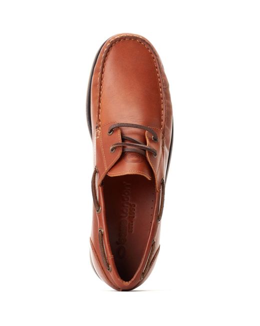 Base London Brown Stern Leather Burnt Boat Shoes for men