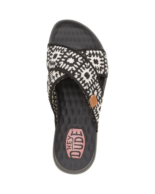 HeyDude Black Christi Slide Cottage Crochet Cotton Sandals