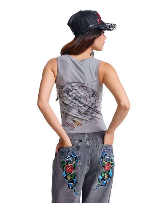 Ed Hardy White Memory Of When I Cared Fitted Vest Top
