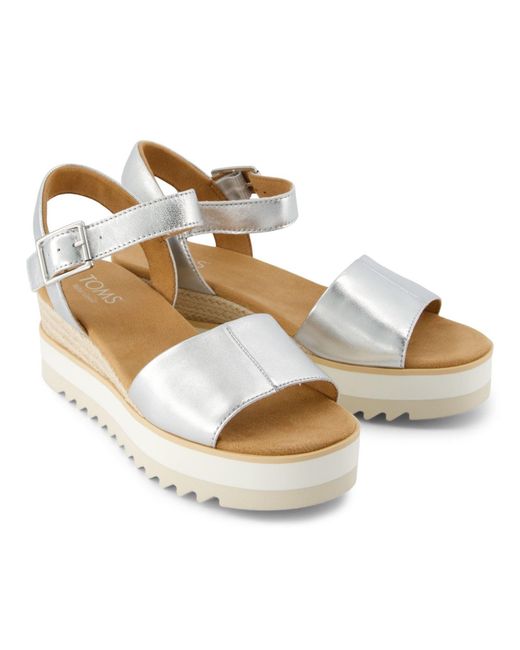 TOMS Metallic Diana Leather Wedges