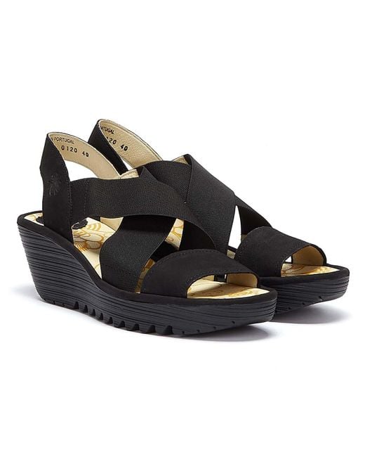 ladies black leather wedge sandals