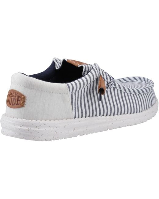 HeyDude Blue Wally Funk Nu Prep Cotton Princess/Wood Ash Moccasins Shoes for men
