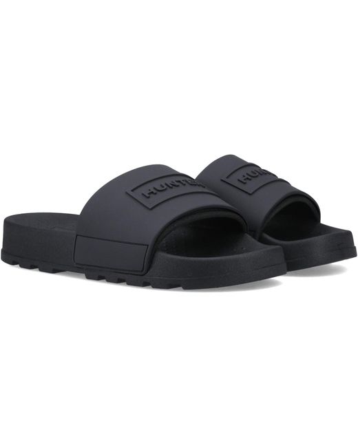 Hunter Black Core Embossed Slider Slides Pu